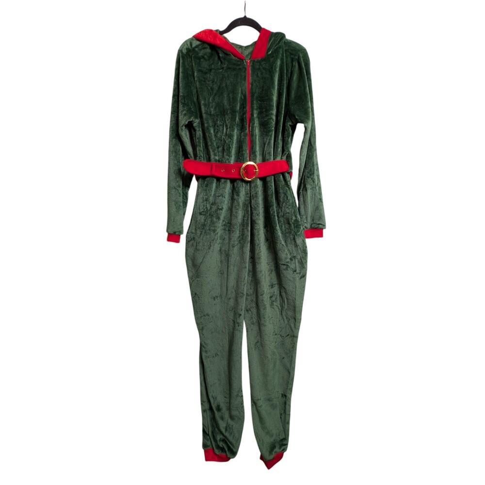 Santa's Elf Pajamas Costume Christmas Jumpsuit Belt M